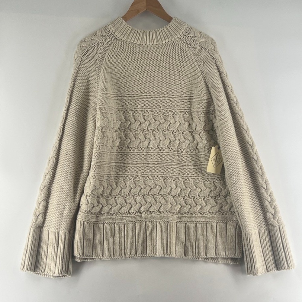 St Johns Bay Cable Knit Sweater XL Oatmeal Boho Chunky Coastal Fisherman Cozy